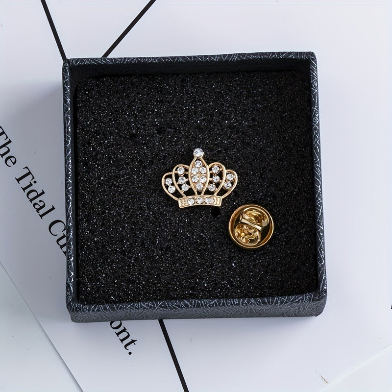 Rhinestone Collar Pin Crown Brooch Metal Button