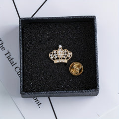 Rhinestone Collar Pin Crown Brooch Metal Button