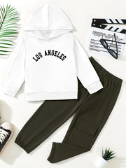 LA Boy's Hoodie & Cargo Pants Set Street Style Outfit