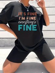 2pcs Letter Graphic Crew Neck Short Sleeve T shirts & Solid Shorts Set