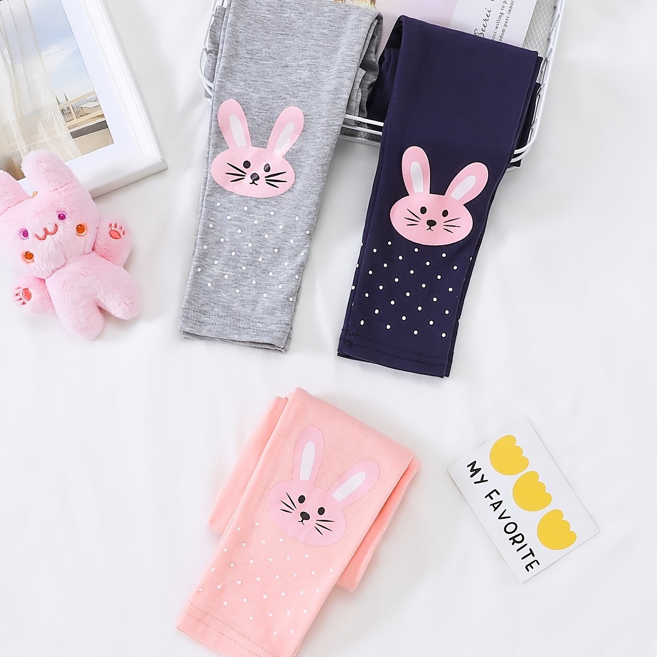 Easter Rabbit Print Cotton Leggings for Girls