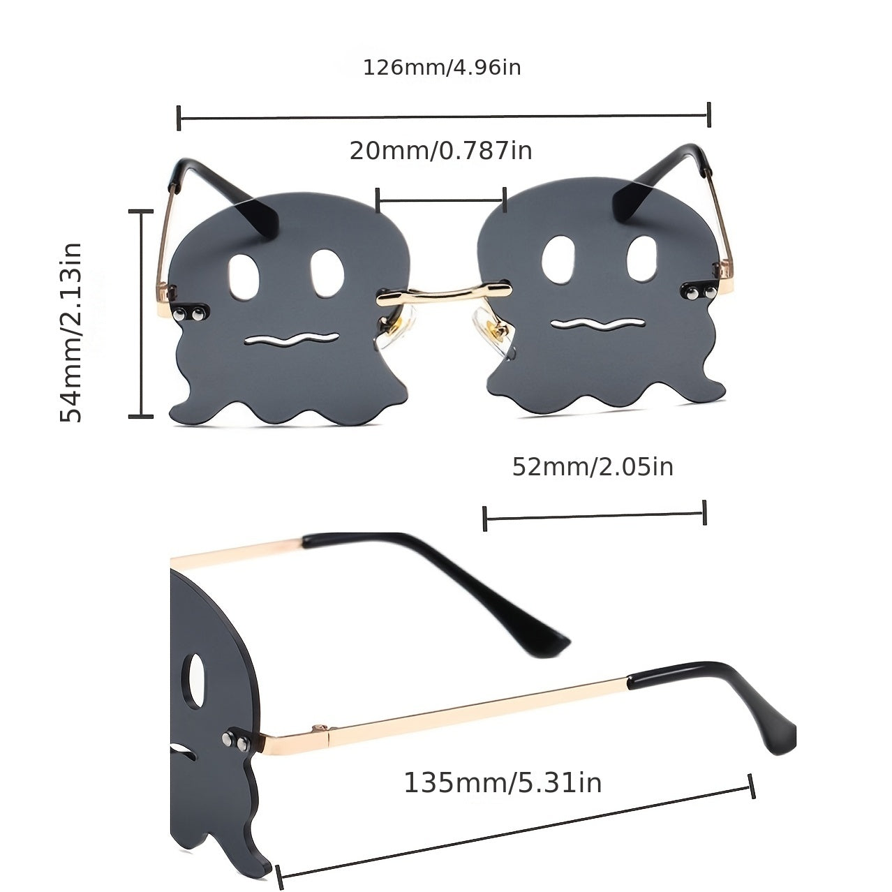 Spooky Ghost Sunglasses Y2K Party Club Decorative Sun Shades Rimless Glasses