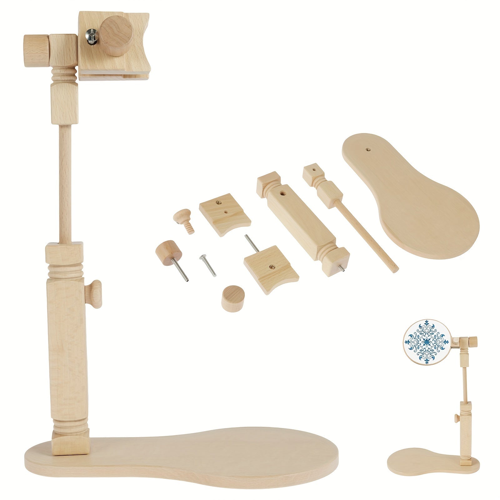 Adjustable Wooden Embroidery Hoop Stand Hands Cross Stitch Holder