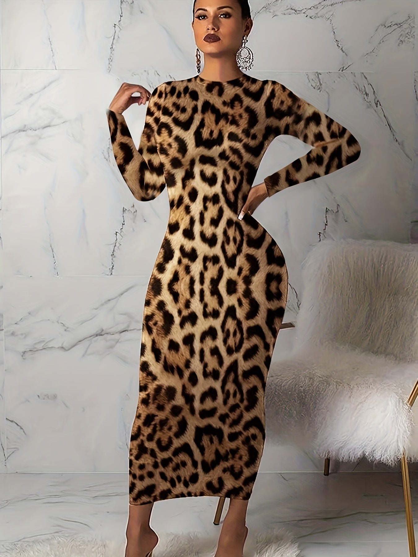  Printed Long Sleeve Maxi Dress