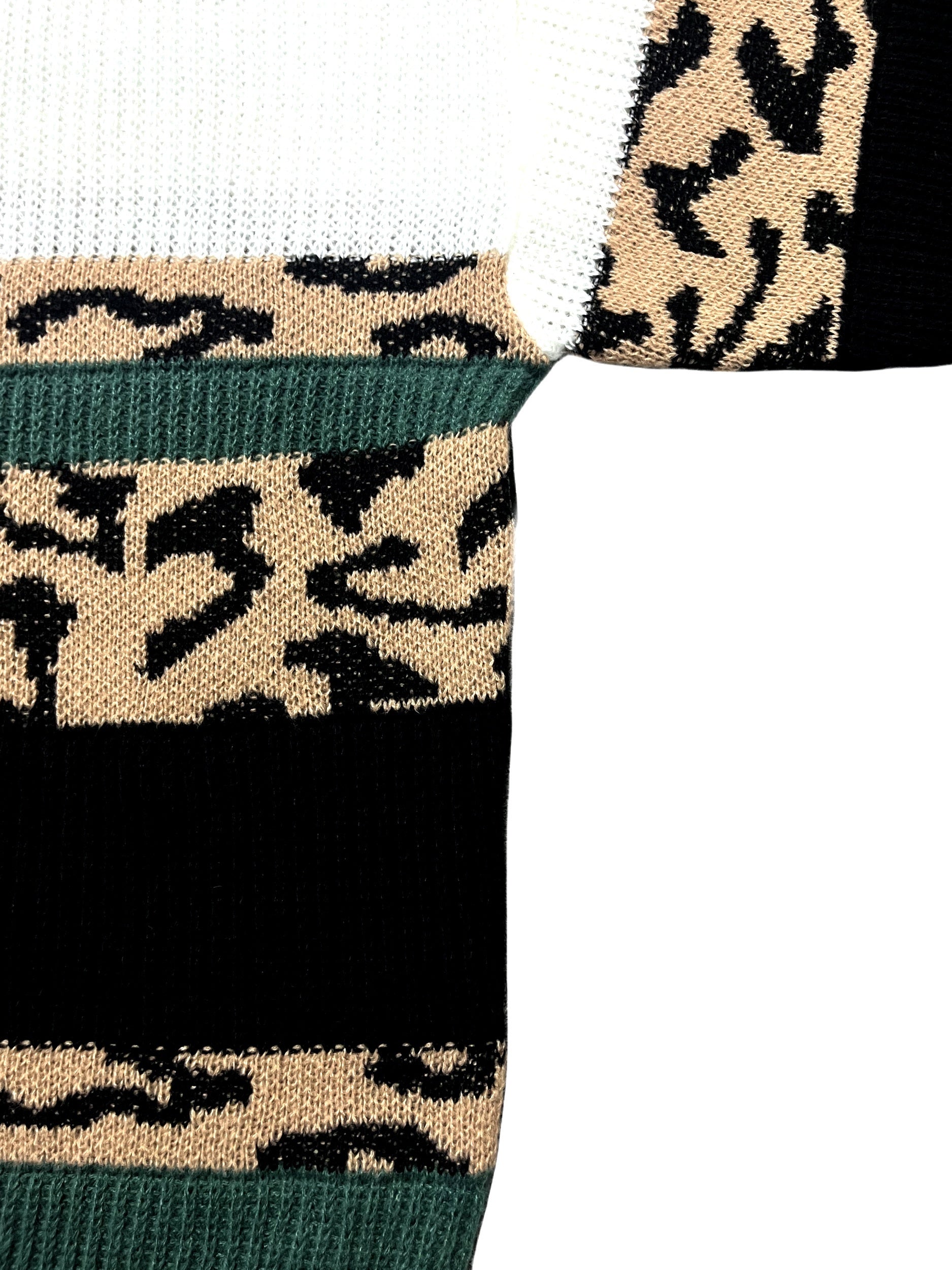  Colorblock Leopard V Neck Sweater