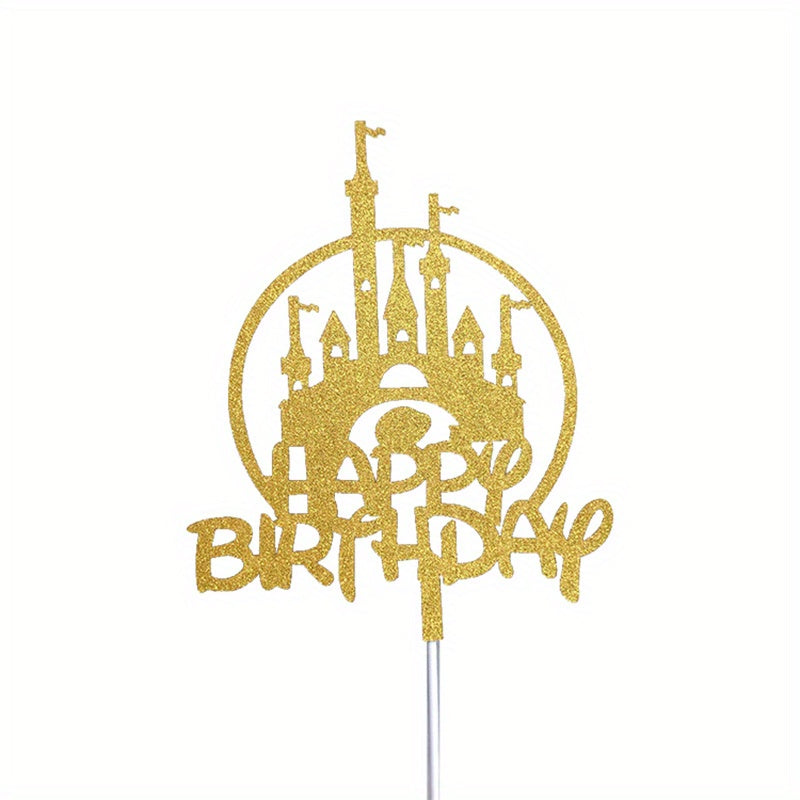 Golden Glitter Castle Birthday Cake Topper