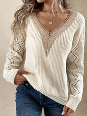  Lace Sleeve V Neck Sweater