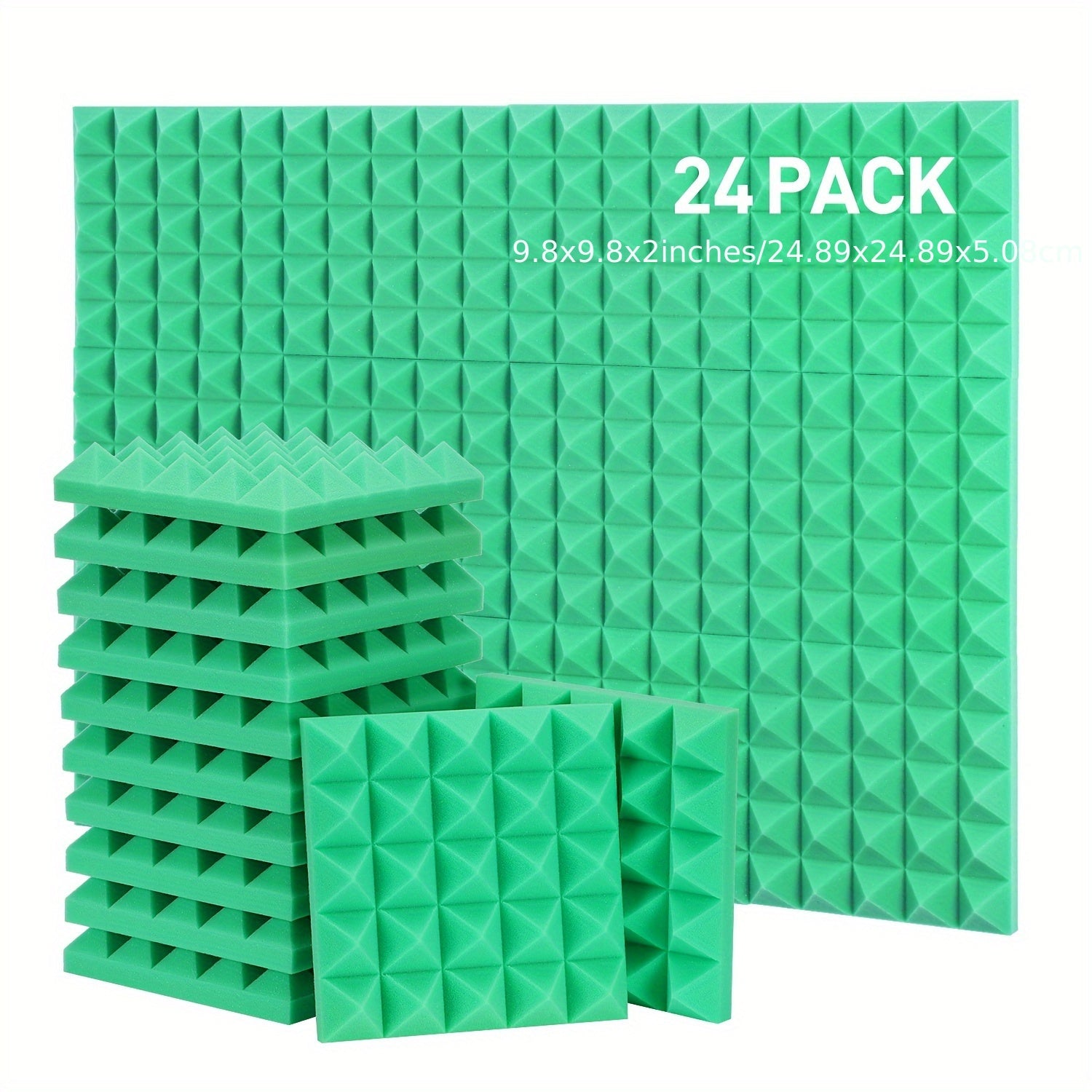 24pcs Green Pyramid Sound Absorbing Cotton High Density Fireproof Material