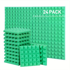 24pcs Green Pyramid Sound Absorbing Cotton High Density Fireproof Material