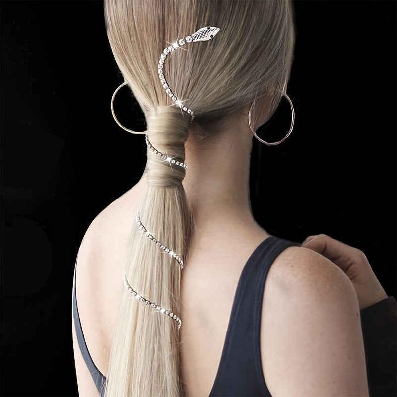 Rhinestone Hair Chains Punk Snake Shape Tassel Hair Clips