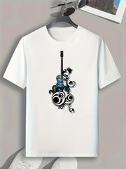 Guitar Print Men's Graphic T-shirt Summer Casual Tee