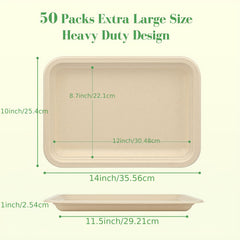 50pcs 35 Biodegradable Paper Plates Heavy Duty Sugarcane Platter for BBQ Picnic