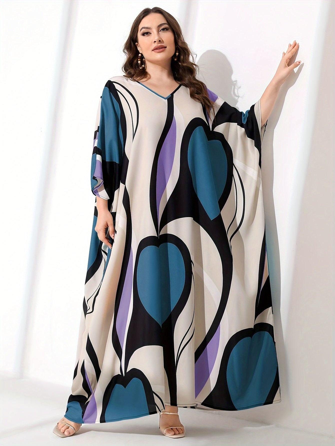  Women's Random Print Batwing Maxi Dress