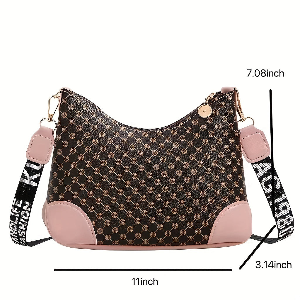 Geometric Pattern Shoulder Bag Zipper Crossbody Portable Storage