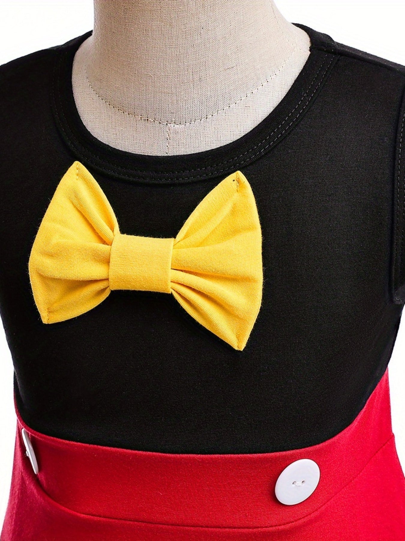 Girls Sleeveless Bow Crew Neck Button Cotton Princess Dress