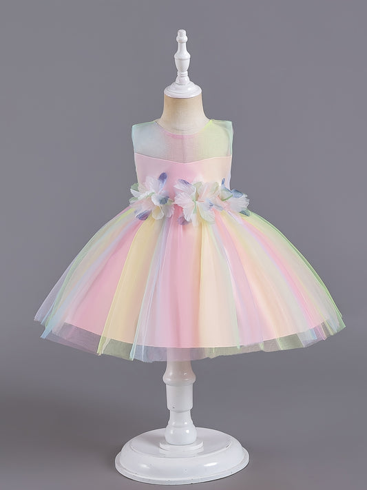Girls Sleeveless Tutu Princess Dress With Flower Decoration