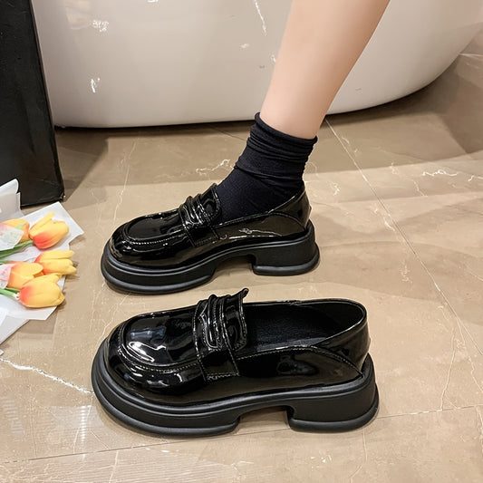 Women's Platform Slip On Loafers Retro Round Toe Anti-slip Shoes