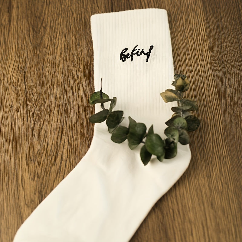 Women's 6 Pairs Letter Pattern Socks Comfy & Breathable Mid Tube Stockings