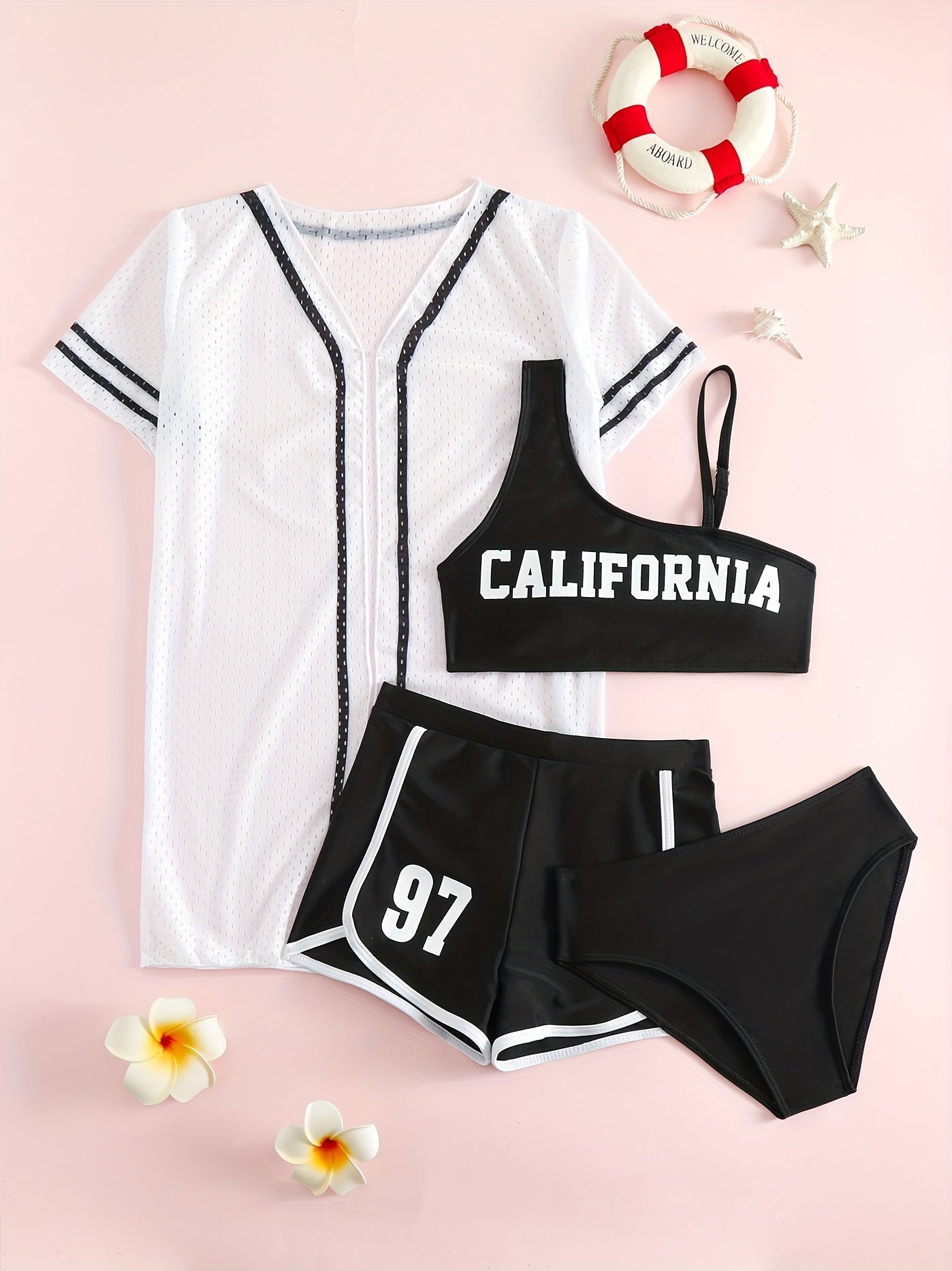 Girls Bikini Swimsuit 4pcs Set Cami Top, Shorts, Briefs & Cardigan