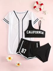 Girls Bikini Swimsuit 4pcs Set Cami Top, Shorts, Briefs & Cardigan
