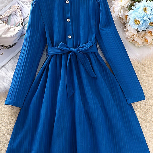 Girls Retro Princess Dress Midi Length Long Sleeve Casual Dress