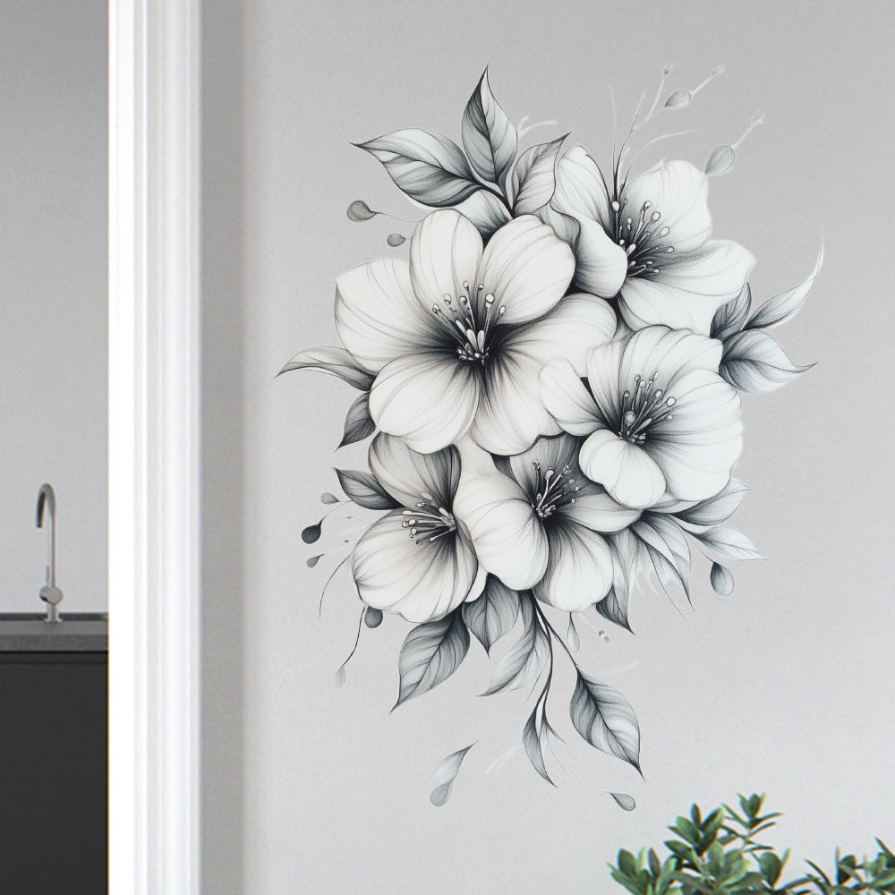 Floral Wall Decal Large Flower Pattern Removable Self Adhesive Sticker
