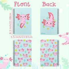 2 Pack Axolotl Lined Journal A5 Notebooks - Foldable Notepad for Girls