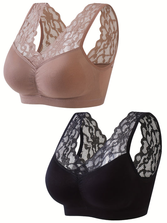 2 Pack Plus Size Lace Ruched Sports Bra Set