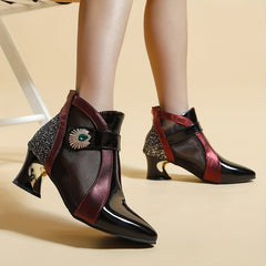 Rhinestone Mesh Ankle Boots French Heel Pointed Toe Sandals