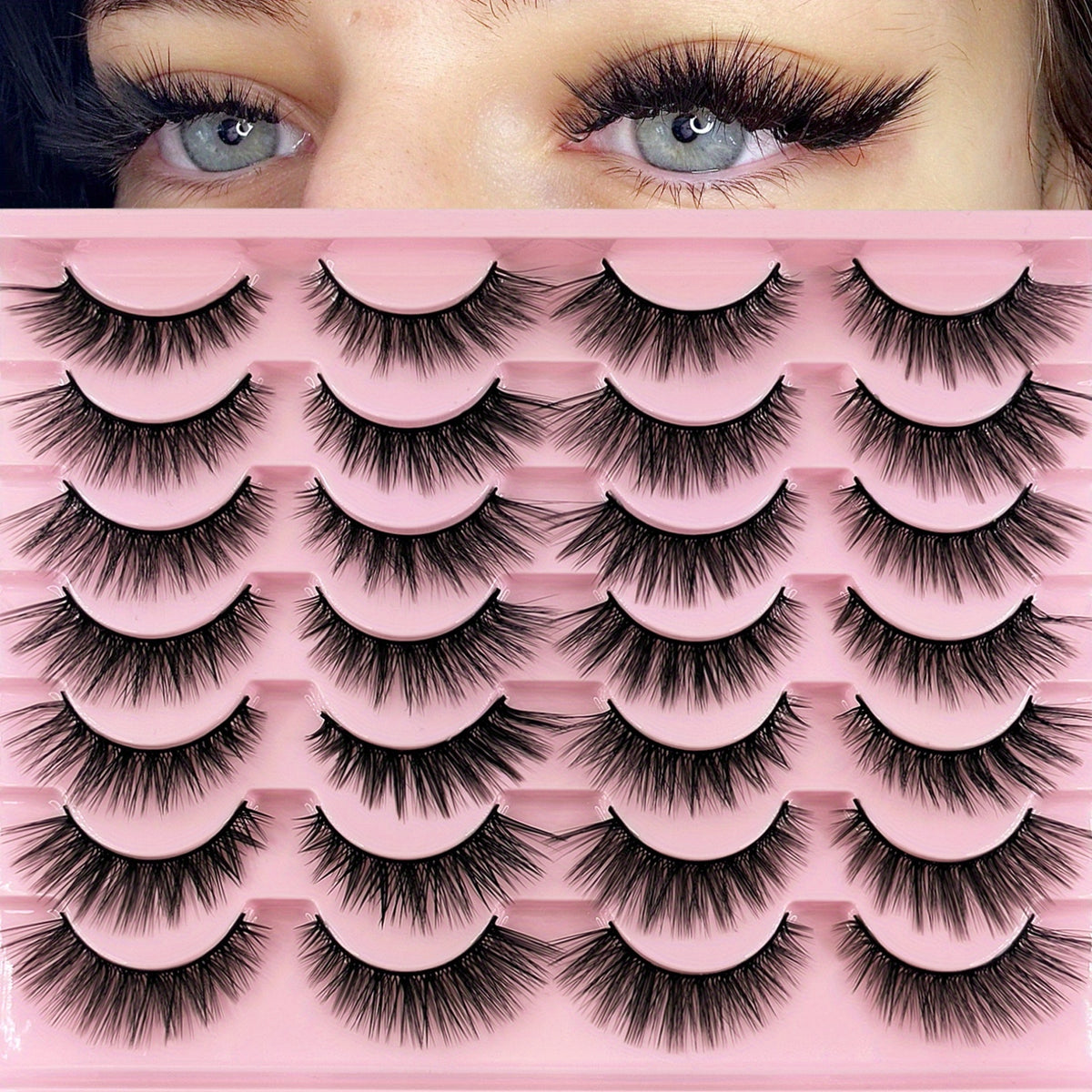14 Pairs Cat Eye Lashes Natural Cross Faux Mink False Eyelashes