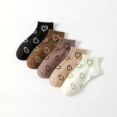 5 Pairs Heart Short & Crew Socks Women's Stockings