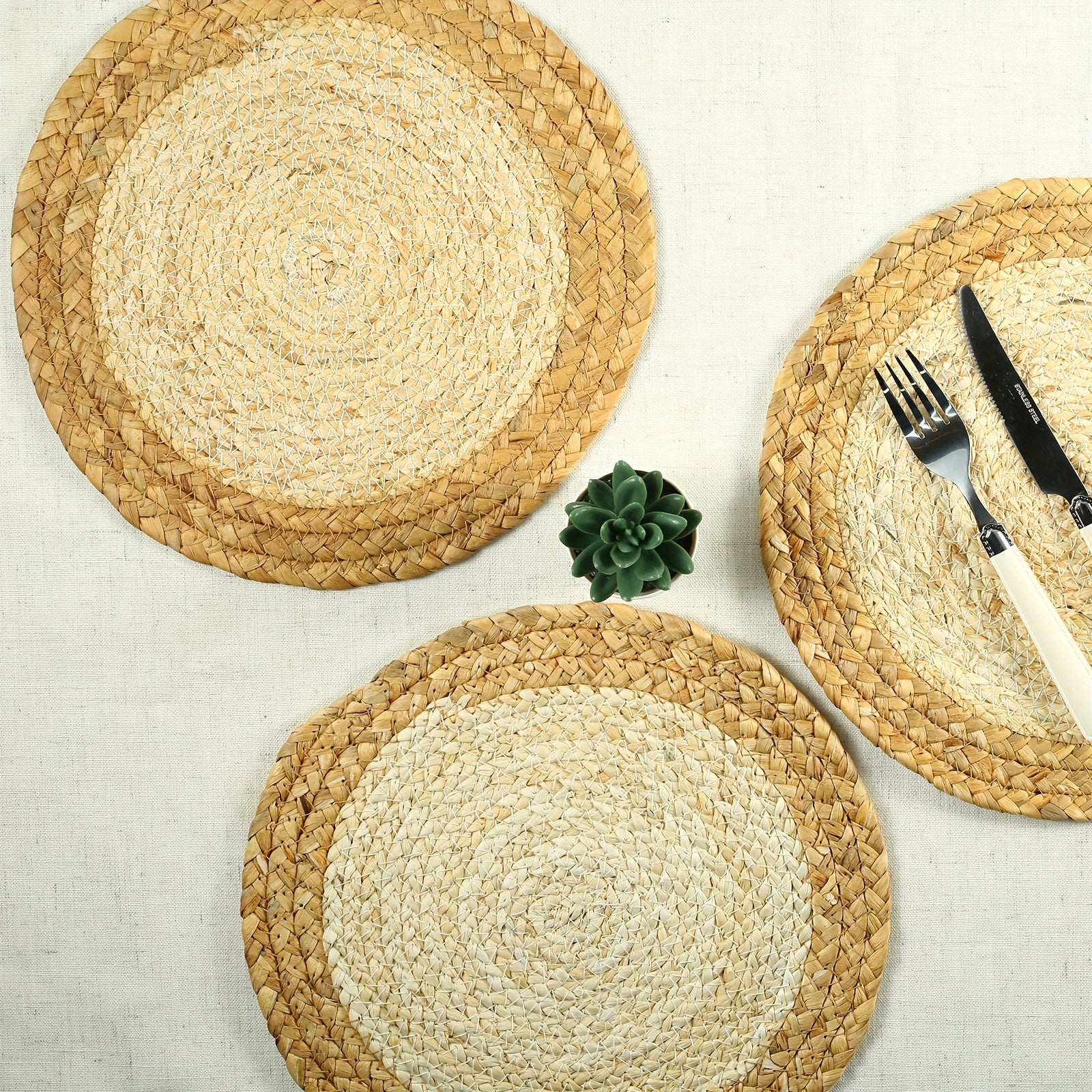4pc Wheat Straw Placemats & Coasters Set Water Gourd Corn Decor Home Decor