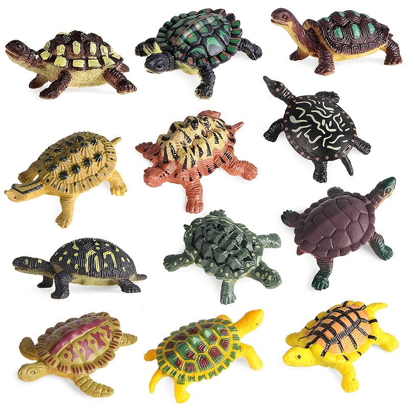 12pcs Realistic Sea Turtle Figurines Plastic Ocean Animals Set