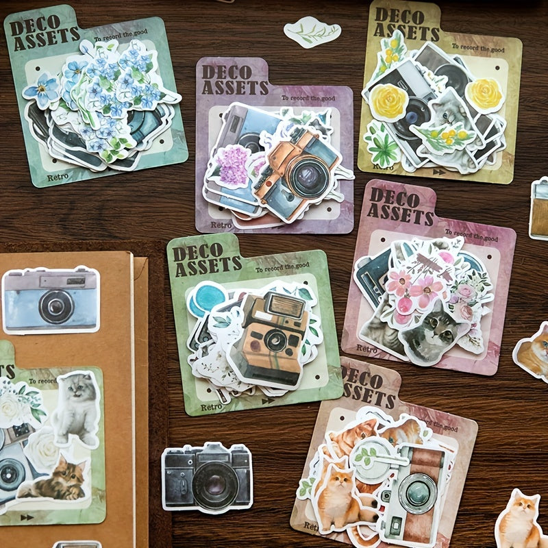 40pcs Vintage Plant & Flower Cat Stickers for DIY Crafts