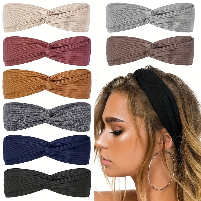 Solid Twist Knotted Boho Headband Stretchy Hair Bands For Girls Women