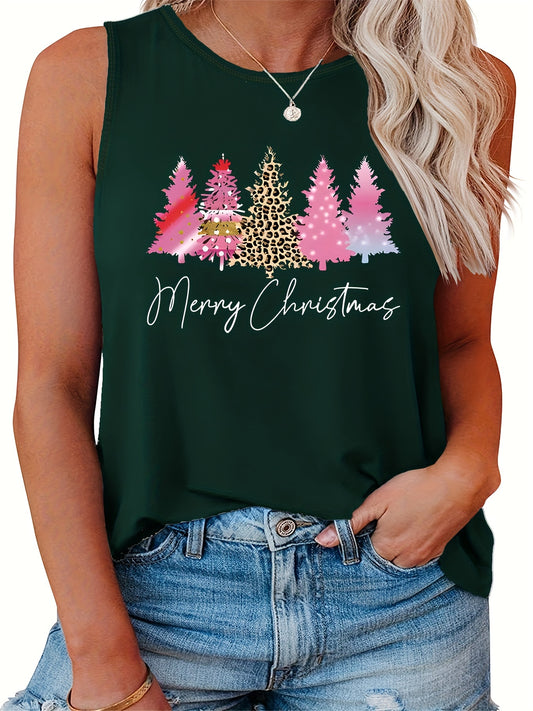  Leopard Plaid Christmas Print Tank Top