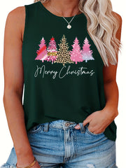  Leopard Plaid Christmas Print Tank Top