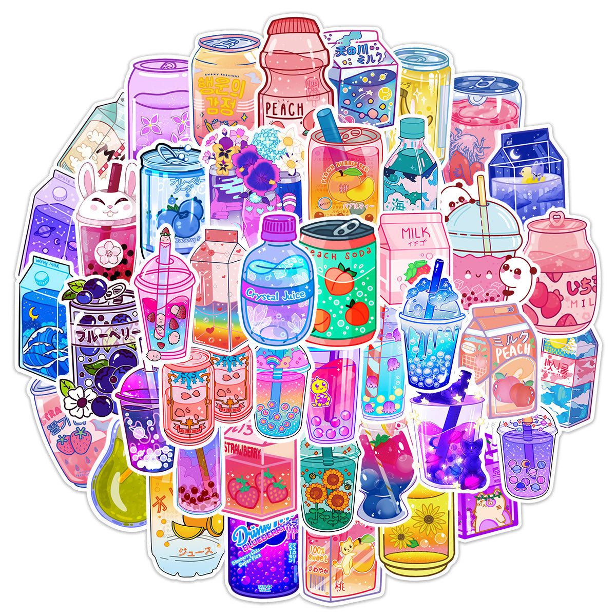 50Pcs Cartoon Drink Theme Waterproof Vinyl Stickers - Teens Girls Kids Gift