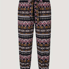  Geometric Print High Rise Tapered Leg Pants With Belt