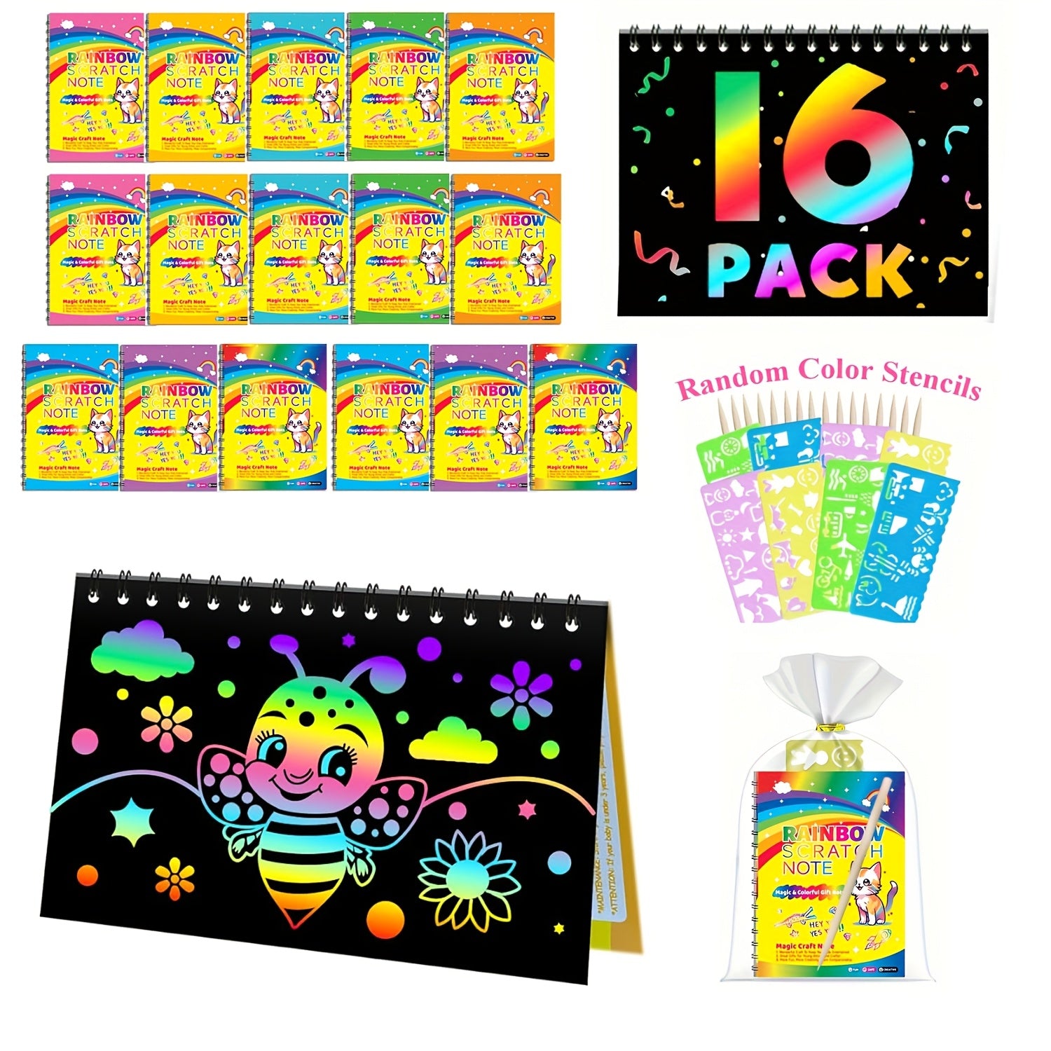 16 Pack Rainbow Scratch Off Drawing Paper for Kids Party
