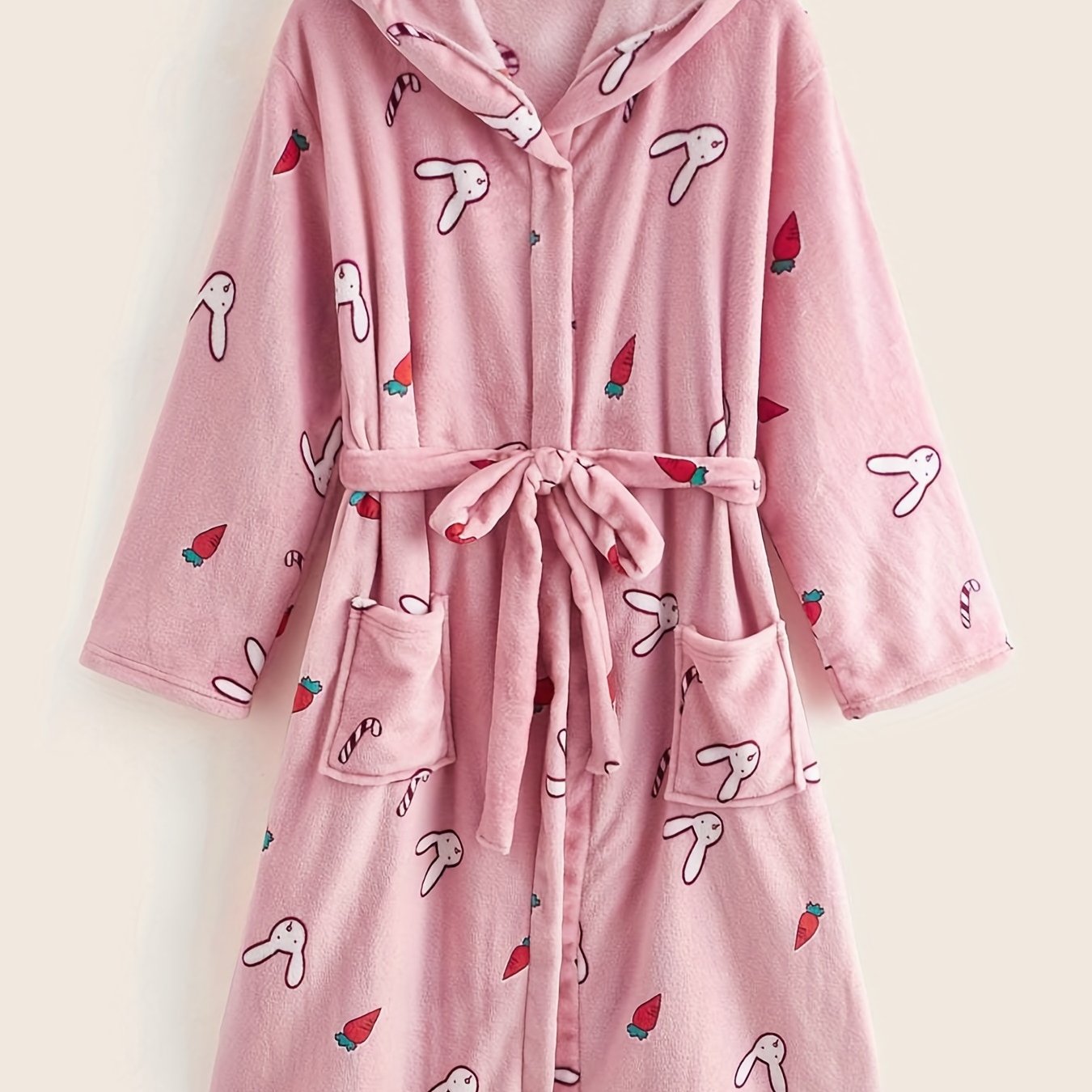  Rabbit & Carrot Print Hooded Bathrobe