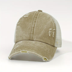 Leopard Print Ponytail Baseball Cap Mesh Trucker Hat