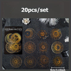 20pcs Waterproof Geometric Moon Sun Lace Stickers for Diary
