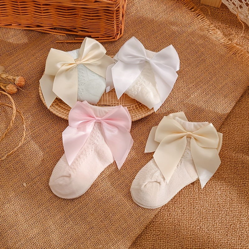 4 Pairs Baby Girls Bowknot Socks Ultra Thin Mesh Breathable Comfy Summer Socks