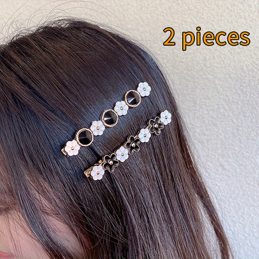 2pcs Sweet Flower Decor Duck Billed Hair Clip for Women Girls