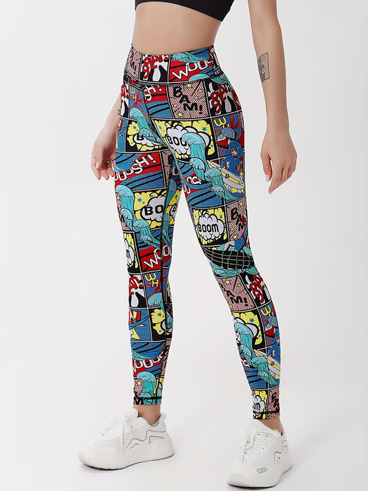 Cartoon Print Yoga Leggings High Waist Fitness Pants Women's Activewear
