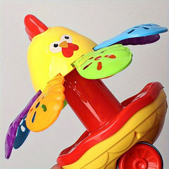 Rooster & Turtle Pull Back Toy Cart w/ Spinning Wings & Bells