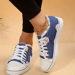 Women's Baseball Print Canvas Shoes Low Top Sneakers