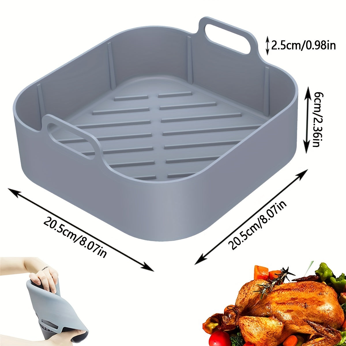 2pcs Air Fryer Silicone Pot With Handle Reusable Liner Heat Resistant Basket
