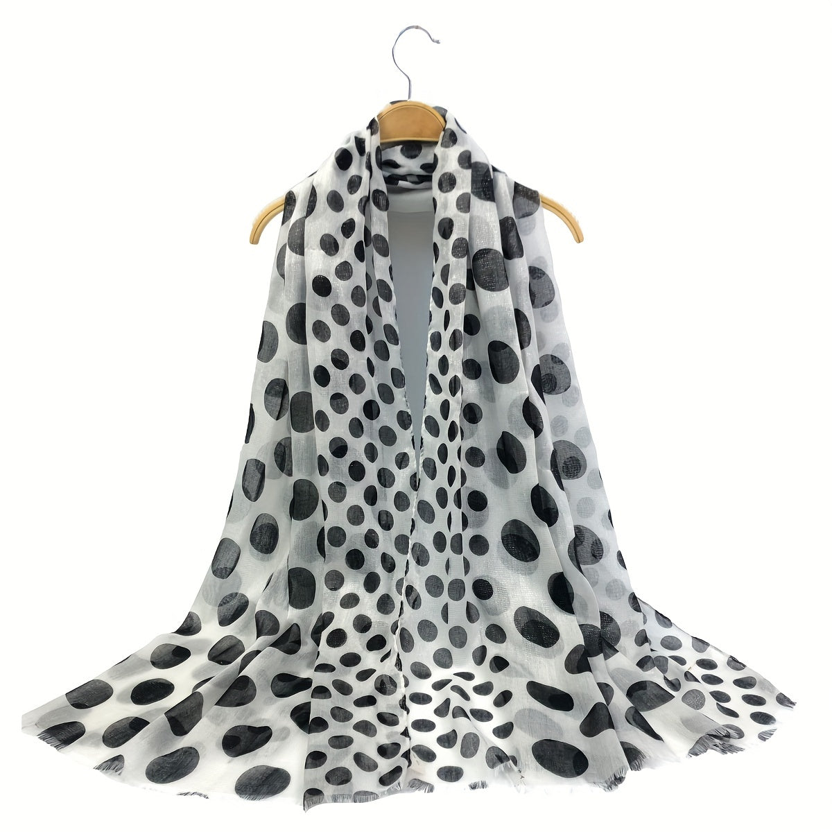 Polka Dot Print Voile Scarf Frayed Edge Head Wrap Warm Shawl